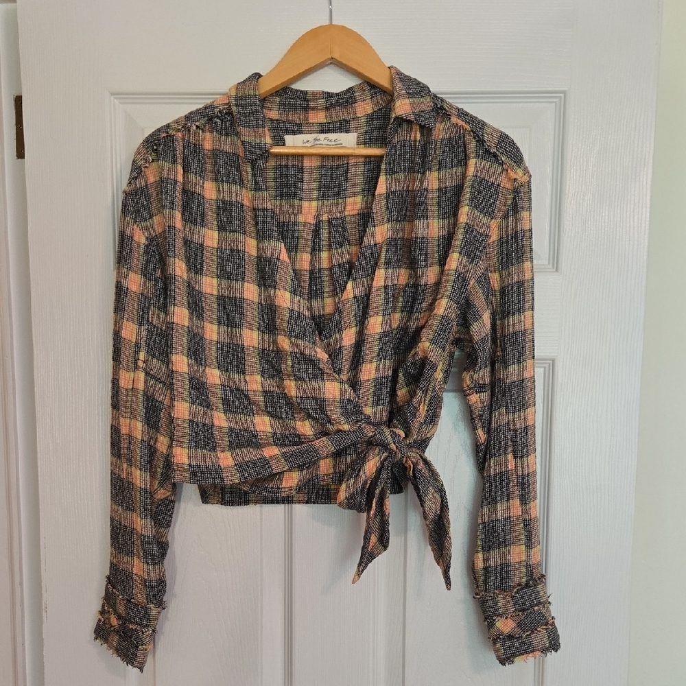 Free People Plaid Wrap Blouse, Size S